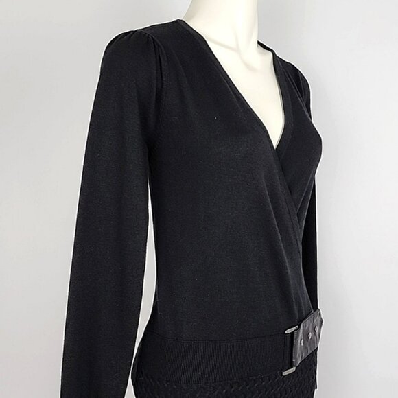 Laundry by Design Women's Black Knit Wrap V-Neck Hip Belt Dress Size Small - Picture 3 of 16